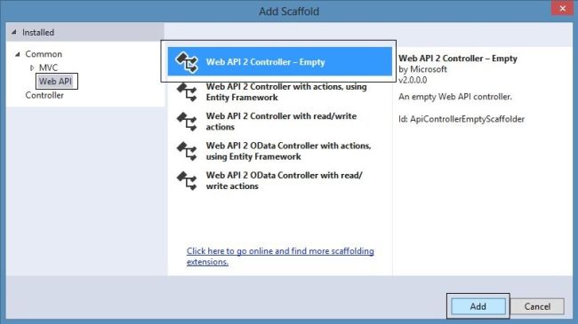 Adding Web API 2 Empty Controller
